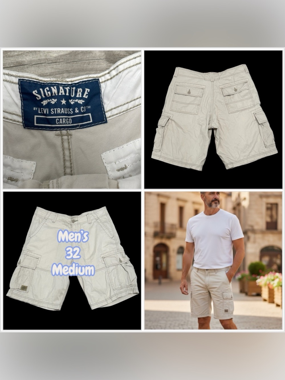 Men's Levi’s Signature 32 Medium Cargo Chino Khakis Shorts Khaki Cotton Twill